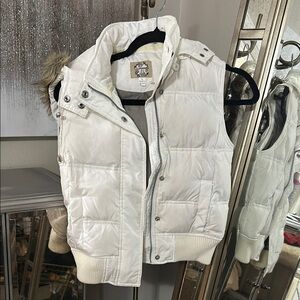 White Puffer Vest with Fur Trim